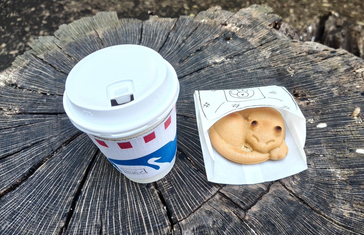 ブルースカイコーヒーの猫ドーナツとホットコーヒー